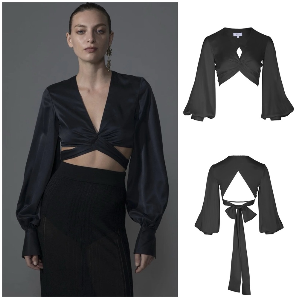 AUTEUR Naomi Silk Wrap Open Back Tie Crop Top NWT